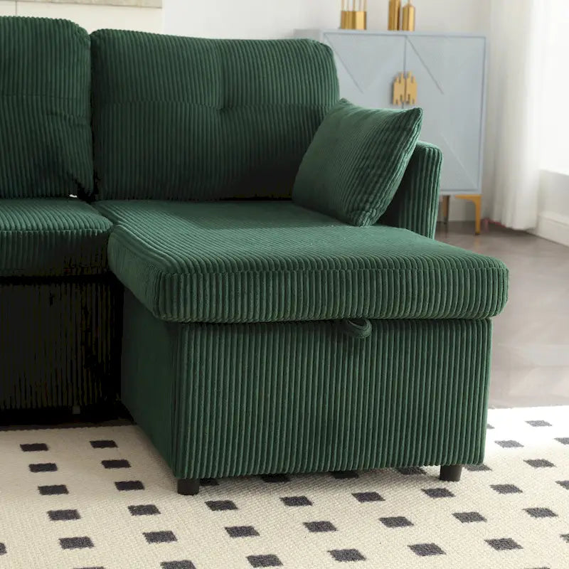 Canapé modulaire en velours doux vert 81,1 L avec méridienne réversible et rangement, convertible pour salon