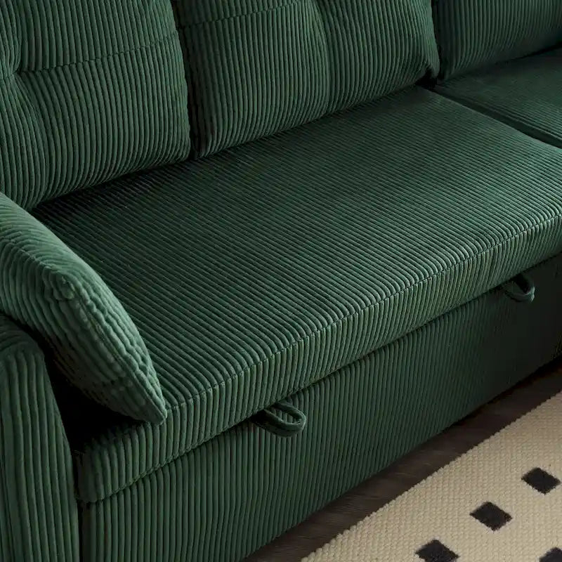 Canapé modulaire en velours doux vert 81,1 L avec méridienne réversible et rangement, convertible pour salon