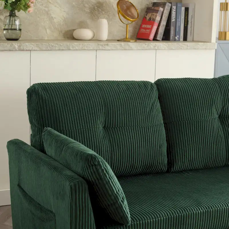 Canapé modulaire en velours doux vert 81,1 L avec méridienne réversible et rangement, convertible pour salon