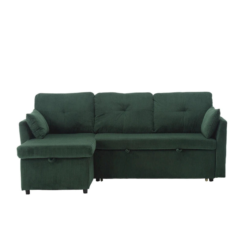 Canapé modulaire en velours doux vert 81,1 L avec méridienne réversible et rangement, convertible pour salon