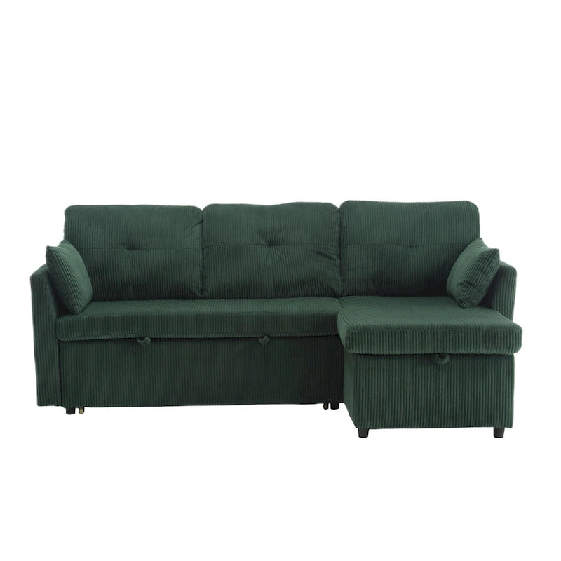 Canapé modulaire en velours doux vert 81,1 L avec méridienne réversible et rangement, convertible pour salon