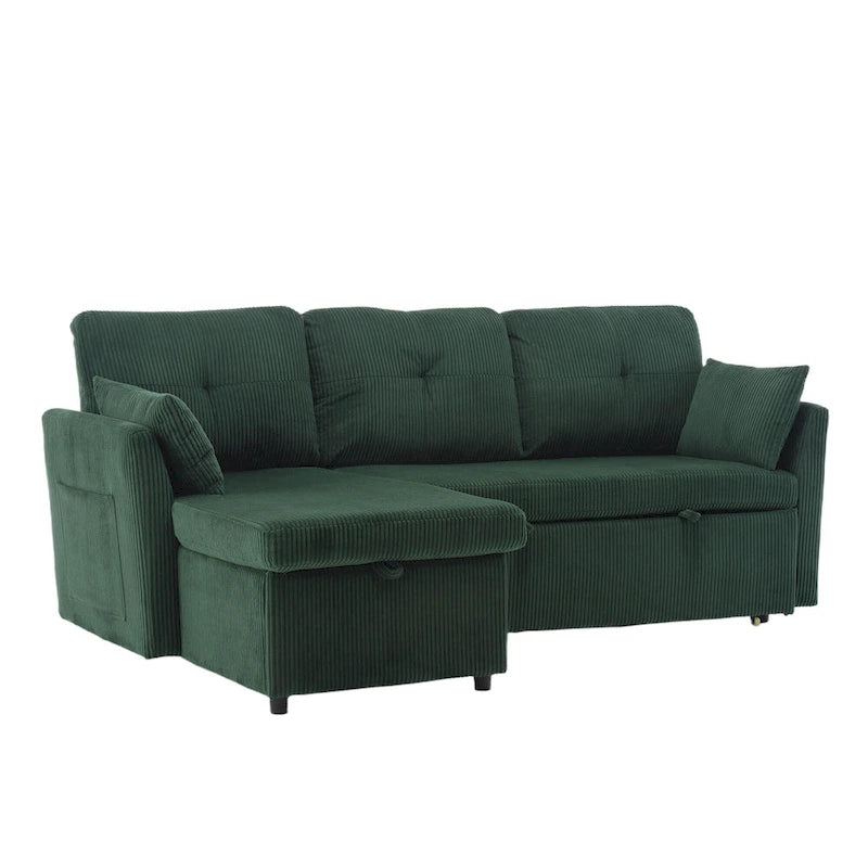 Canapé modulaire en velours doux vert 81,1 L avec méridienne réversible et rangement, convertible pour salon