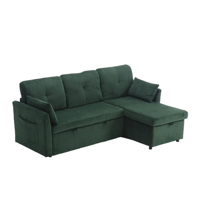 Canapé modulaire en velours doux vert 81,1 L avec méridienne réversible et rangement, convertible pour salon