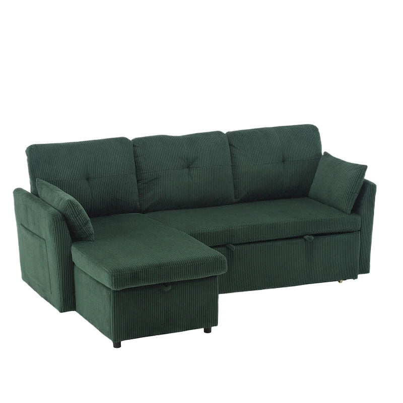 Canapé modulaire en velours doux vert 81,1 L avec méridienne réversible et rangement, convertible pour salon