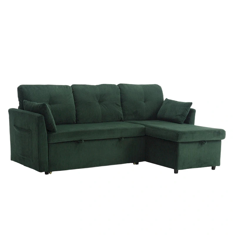 Canapé modulaire en velours doux vert 81,1 L avec méridienne réversible et rangement, convertible pour salon