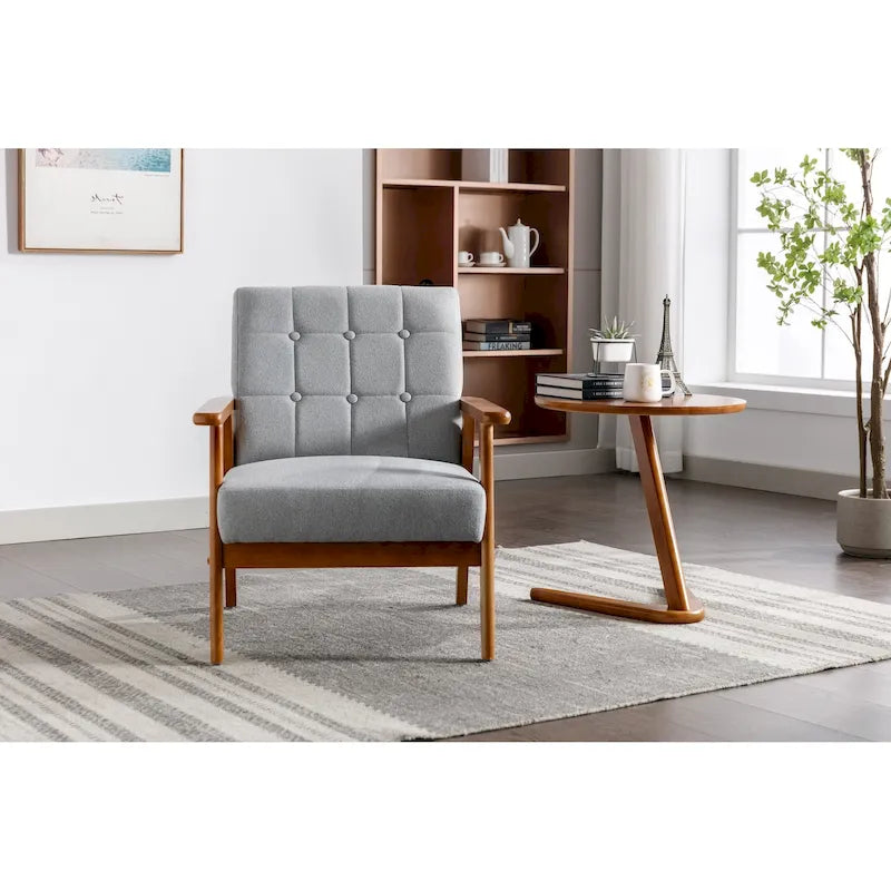 Fauteuil d'appoint avec accoudoirs et pieds en bois massif, pour salon, chambre à coucher, studio