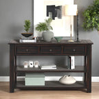 Table console en pin massif de 48 pouces avec 3 tiroirs de rangement et 2 étagères. Table d'appoint moderne pour entrée de canapé. Facile à assembler.