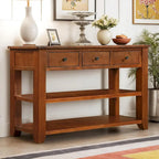 Table console en pin massif de 48 pouces avec 3 tiroirs de rangement et 2 étagères. Table d'appoint moderne pour entrée de canapé. Facile à assembler.