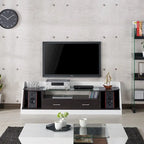 Meuble TV Kax contemporain blanc 70 pouces en verre multifonctionnel avec rangement