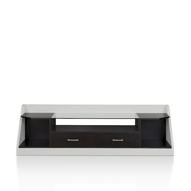 Meuble TV Kax contemporain blanc 70 pouces en verre multifonctionnel avec rangement