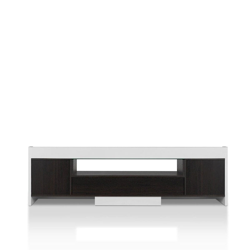 Meuble TV Kax contemporain blanc 70 pouces en verre multifonctionnel avec rangement