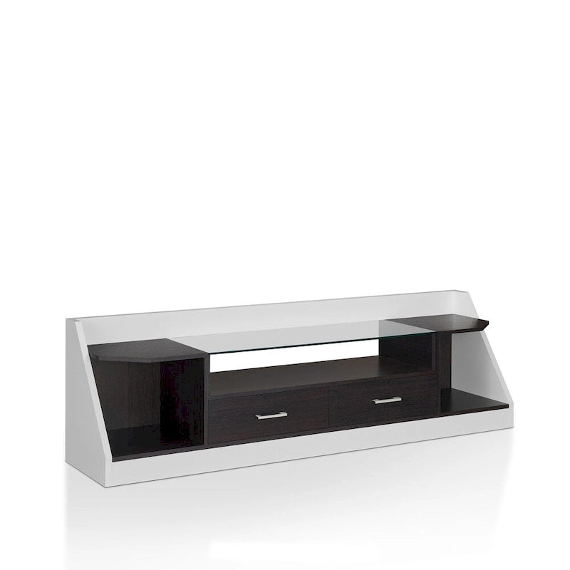 Meuble TV Kax contemporain blanc 70 pouces en verre multifonctionnel avec rangement