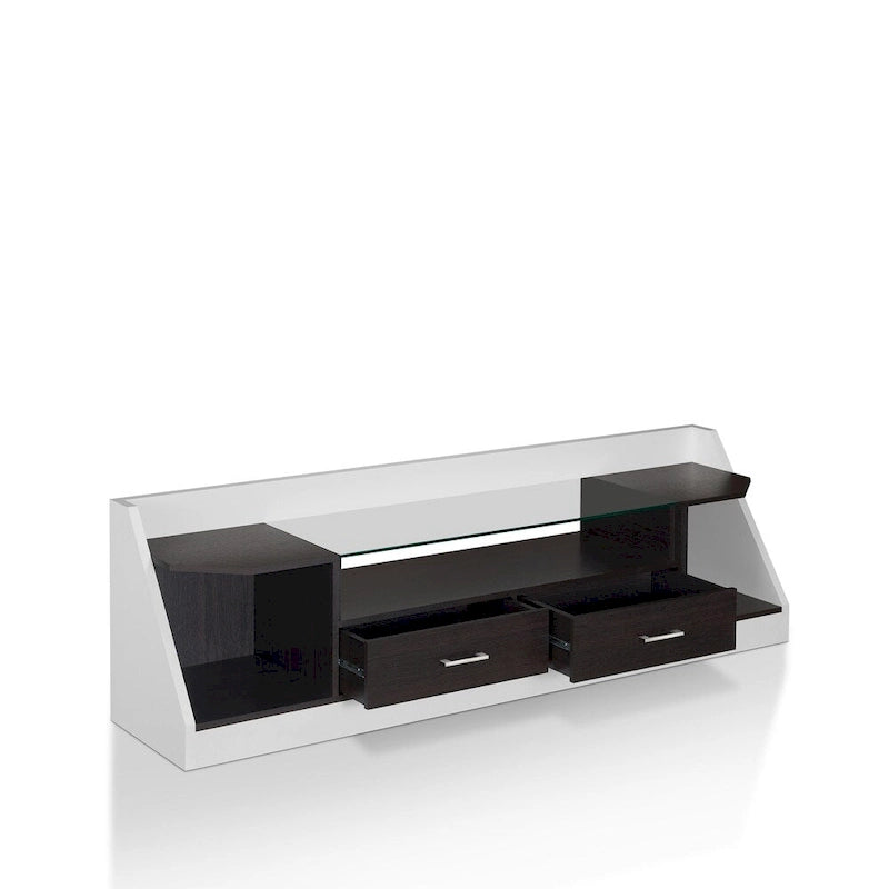Meuble TV Kax contemporain blanc 70 pouces en verre multifonctionnel avec rangement