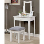Coiffeuse contemporaine en bois massif Quol avec tiroir, miroir et tabouret