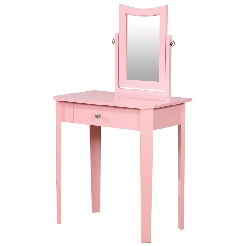 Coiffeuse contemporaine en bois massif Quol avec tiroir, miroir et tabouret