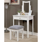 Coiffeuse contemporaine en bois massif Quol avec tiroir, miroir et tabouret