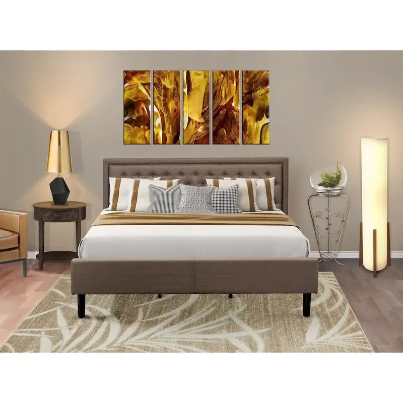 East West Furniture Ensemble de chambre à coucher 2 pièces – Cadre de lit avec tête de lit marron et 1 table de chevet en bois – Pieds de finition noire (option de taille de lit)