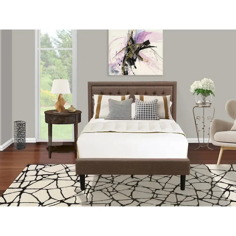 East West Furniture Ensemble de chambre à coucher 2 pièces – Cadre de lit avec tête de lit marron et 1 table de chevet en bois – Pieds de finition noire (option de taille de lit)