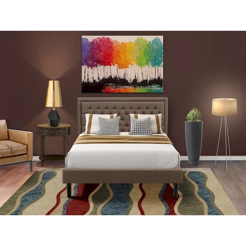 East West Furniture Ensemble de chambre à coucher 2 pièces – Cadre de lit avec tête de lit marron et 1 table de chevet en bois – Pieds de finition noire (option de taille de lit)