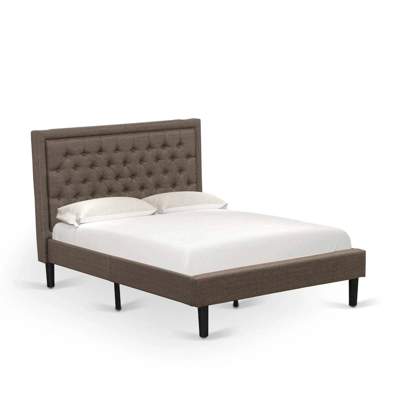 East West Furniture Ensemble de chambre à coucher 2 pièces – Cadre de lit avec tête de lit marron et 1 table de chevet en bois – Pieds de finition noire (option de taille de lit)