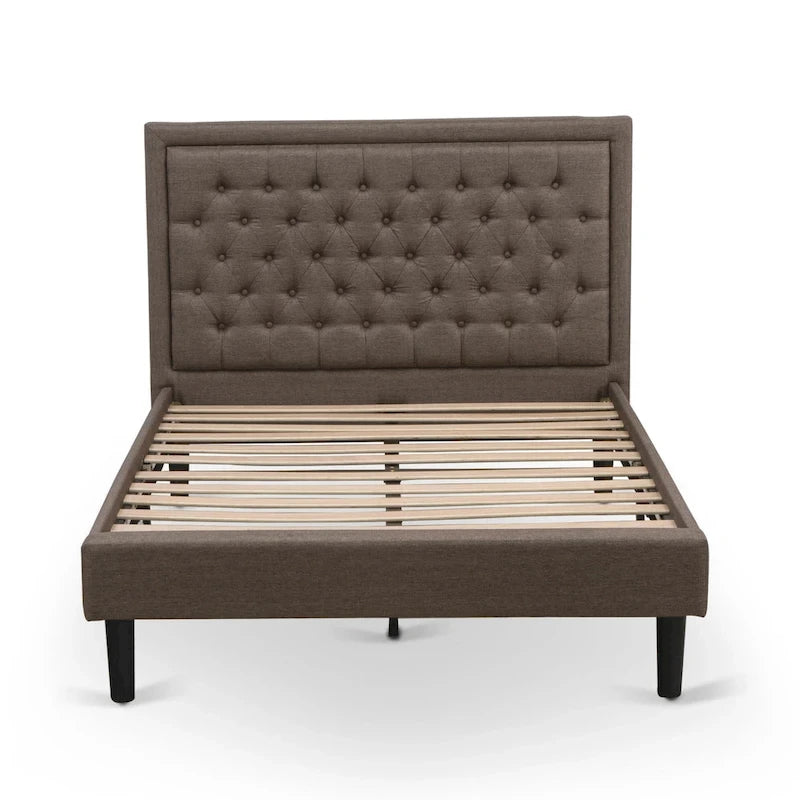 East West Furniture Ensemble de chambre à coucher 2 pièces – Cadre de lit avec tête de lit marron et 1 table de chevet en bois – Pieds de finition noire (option de taille de lit)