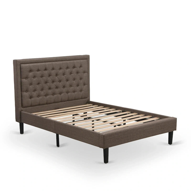 East West Furniture Ensemble de chambre à coucher 2 pièces – Cadre de lit avec tête de lit marron et 1 table de chevet en bois – Pieds de finition noire (option de taille de lit)