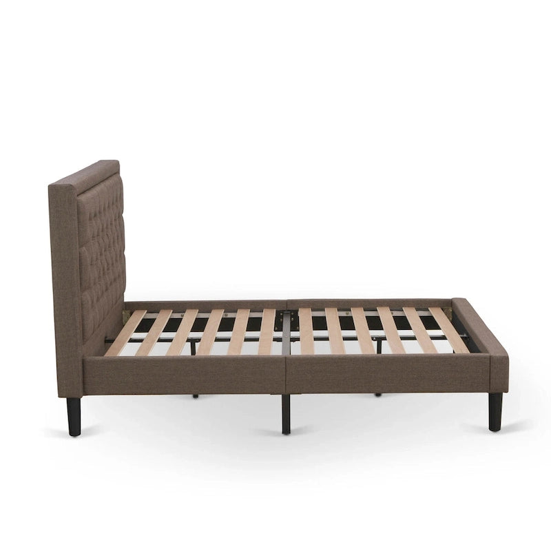 East West Furniture Ensemble de chambre à coucher 2 pièces – Cadre de lit avec tête de lit marron et 1 table de chevet en bois – Pieds de finition noire (option de taille de lit)