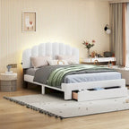 Lit plateforme tapissé de taille Queen avec tiroir