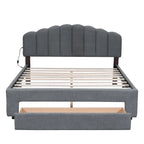 Lit plateforme tapissé de taille Queen avec tiroir