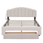 Lit plateforme tapissé de taille Queen avec tiroir