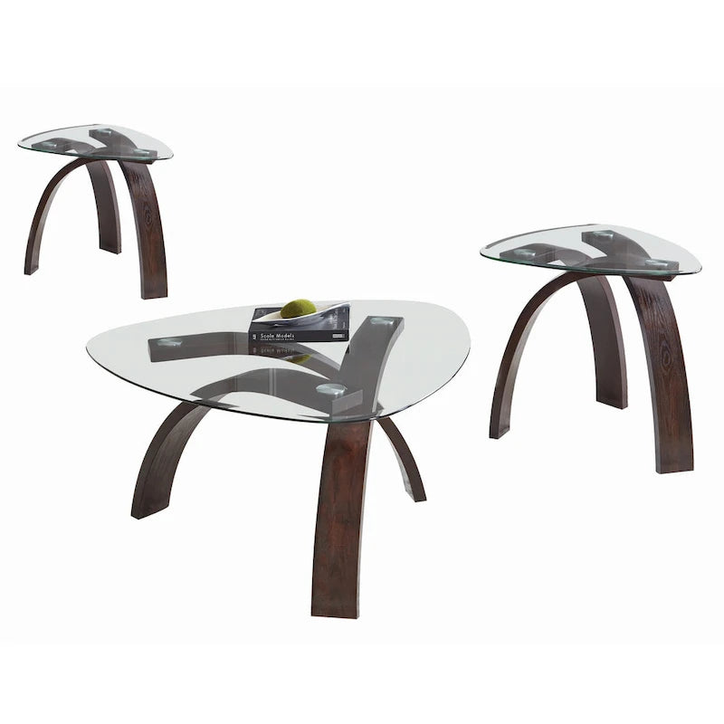 Table d'appoint Perrin contemporaine à plateau en verre (3 pièces)