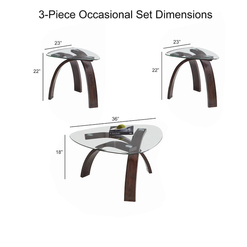 Table d'appoint Perrin contemporaine à plateau en verre (3 pièces)