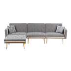 Canapé d'angle en L capitonné en polyester avec pouf convertible en lit