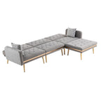 Canapé d'angle en L capitonné en polyester avec pouf convertible en lit