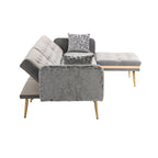 Canapé d'angle en L capitonné en polyester avec pouf convertible en lit