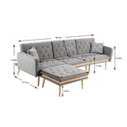 Canapé d'angle en L capitonné en polyester avec pouf convertible en lit