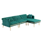 Canapé d'angle en L capitonné en polyester avec pouf convertible en lit