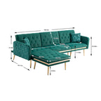 Canapé d'angle en L capitonné en polyester avec pouf convertible en lit