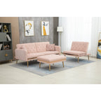 Canapé d'angle en L capitonné en polyester avec pouf convertible en lit