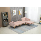 Canapé d'angle en L capitonné en polyester avec pouf convertible en lit