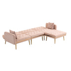 Canapé d'angle en L capitonné en polyester avec pouf convertible en lit
