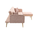 Canapé d'angle en L capitonné en polyester avec pouf convertible en lit