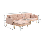 Canapé d'angle en L capitonné en polyester avec pouf convertible en lit