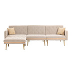 Canapé d'angle en L capitonné en polyester avec pouf convertible en lit