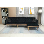 Canapé d'angle en L capitonné en polyester avec pouf convertible en lit