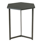 Table d'appoint hexagonale avec plateau finition bois foncé et base en métal