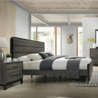 Ensemble de chambre à coucher Lippmann en bois, fini gris antique, format grand lit, de Carbon Loft