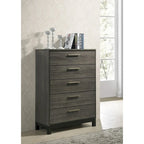 Ensemble de chambre à coucher Lippmann en bois, fini gris antique, format grand lit, de Carbon Loft