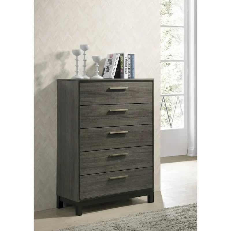 Ensemble de chambre à coucher Lippmann en bois, fini gris antique, format grand lit, de Carbon Loft