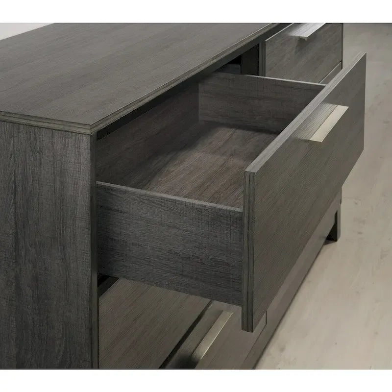 Ensemble de chambre à coucher Lippmann en bois, fini gris antique, format grand lit, de Carbon Loft